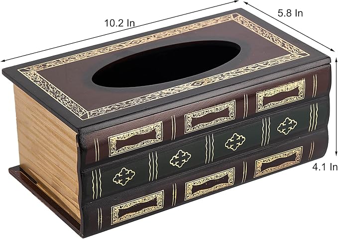 Crafted Classical Retro Wooden Antique Book Tissue Box Cover Rectangular Tissue Holder Dispenser Paper Cover Case Napkin Holder Home Decor for Bathroom Living Room Office car Kitchen (Red) - Image 3