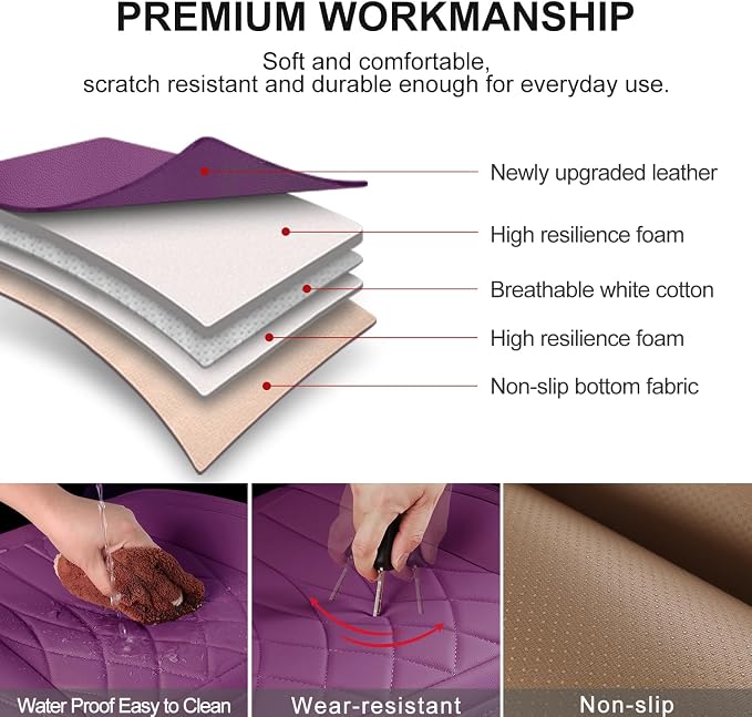 BEITK 2 Pack Purple Leather Front Bottom Car Seat Covers | PU leather,Waterproof, Full Wrap, non-slip, with Storage Pocket, Universal Fit for Sedan Truck SUV, Easy to Install - Image 3