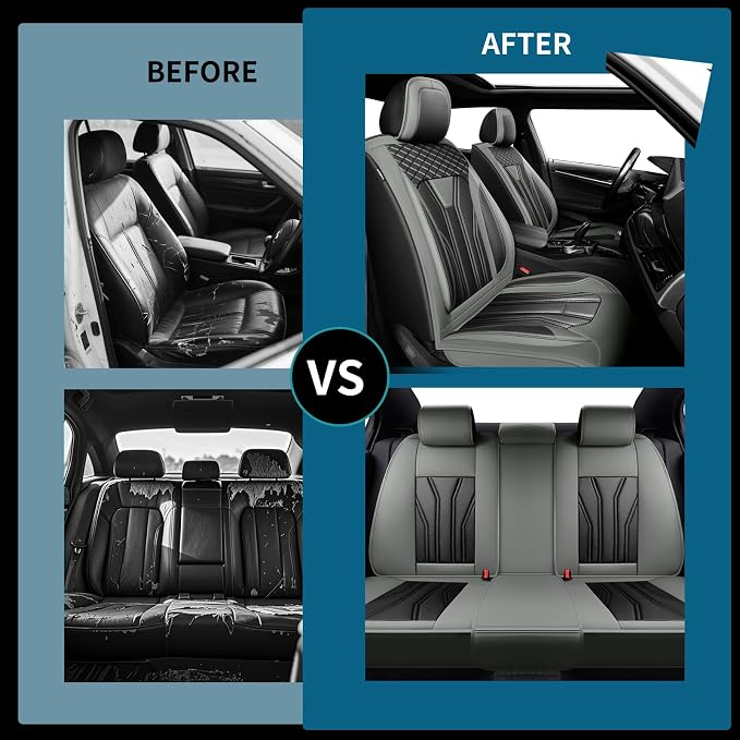 Fit Altima Car Seat Covers for Nissan Altima 2010-2025 2026- Full Set Premium Leather, Waterproof&Breathable, All-Weather Seat Cushion Protecto & Airbag Compatible, Full Set Gray & Black - Image 5