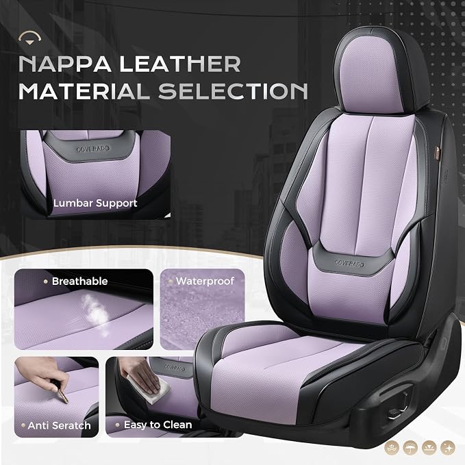 Coverado Car Seat Covers Full Set, Car Seat Protector Waterproof, Nappa Leather Car Seat Cushion, Seat Covers for Cars, Front Seats and Back Universal Fit for Most Cars - Image 3