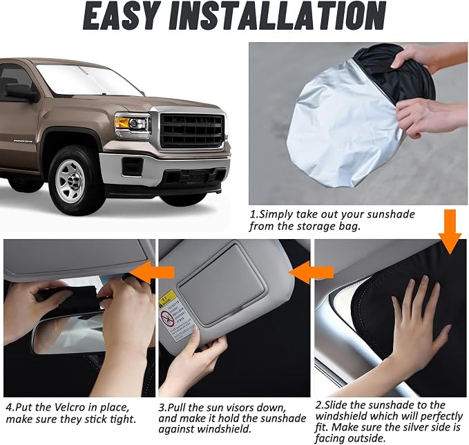 D-Lumina Windshield Sun Shade for 2014-2018 GMC Sierra 1500 2500 3500 Accessories, Front Window Sunshade Sun Visor Protector Block UV Rays Heat, Foldable 2 Layers 210T Material - Image 5