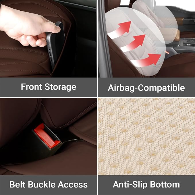 Coverland Premium Car Seat Covers Full Set Waterproof Interior Protector | Airbag Compatible Non-Slip Seat Cover for BMW 4-Series, Ford Focus, Kia Forte, Scion TC [Full set Dark Brown-Size Chart X55] - Image 6