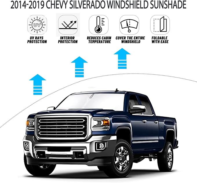 D-Lumina Windshield Sun Shade for 2014-2018 Chevy Silverado Crewcab Regularcab Extendedcab, Front Window Sunshade Sun Visor Protector Block UV Rays Heat, Foldable 2 Layers 210T Material - Image 2
