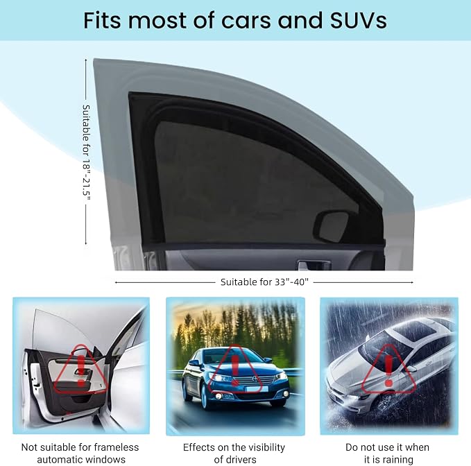 2 Pack 21''x40'' Car Front Side Window Screen Mesh Shades for Camping | Breathable Mesh Car Window Sunshade for SUVs Cars UV-Protection Car Camping Overnight Sleeping Car Window Shade for Baby - Image 6