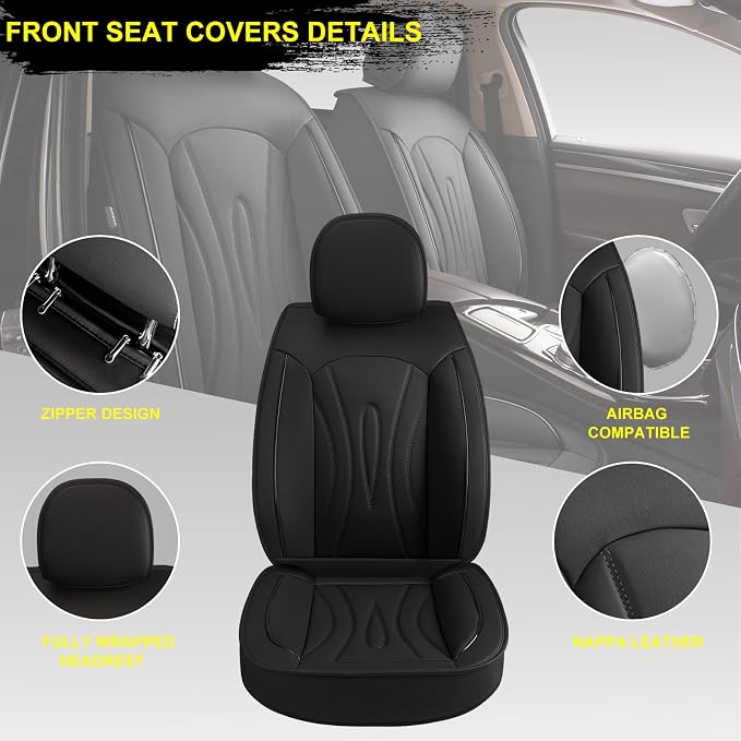 Front Seat Covers for Toyota Avalon 2001-2022 Faux Leather | Waterproof Breathable Scratch Resistant 360° Wrap Airbag Compatible Easy Clean (2 Seats,Black ) - Image 2