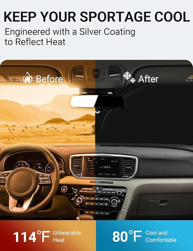 Proadsy Custom Fit 2017-2022 Kia Sportage Windshield Sun Shade, Blocks Heat | 240T Heat Shield, Drops Temp 54°F, Blocks 99% UV, Prevents Dashboard Cracking, Summer Parking & Beach Trips, Easy Twist-Fold - Image 3