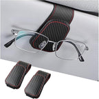AICEL 2PCS Sunglasses Holders for Car Sun Visor, Carbon Fiber, Black | Leather Eyeglasses Hanger Mounter, Magnetic Glasses Holder and Ticket Card Clip, Car Accessories, Universal Fit by AICEL