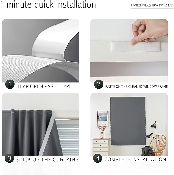 Portable Light Blocking Curtains Self-Stick Design, Removable Adhesive Window Shades for Apartment Office, 71" W x 84" L, Grey, 1 Panel - Image 4