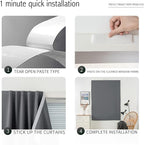 Blackout Curtains with Self Adhesive Tape No Rod No Drill Easy Install Window Cover for Bedroom Kitchen Dorm 34" W X 71" L Grey 1 Panel - Image 3