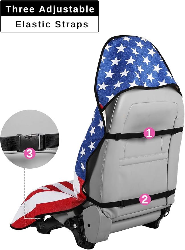 Prpeko 2PCS Terry Cloth seat Cover Universal Waterproof Car Sport Towel Seat Cushion Non-Slip Sweat-Absorbent Towel Cloth Suitable for Gym Workout, Universal Fit for Car SUV Van-Flag - Image 4