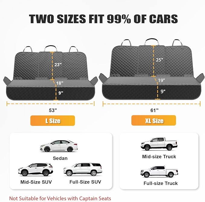 Dog Car Seat Cover for Back Seat, 60/40 Split with Armrest Access | 52" Wide • Water-Resistant Oxford • Non-Slip Backing • Black • Family Cars, Compact SUVs & Compact MPVs - Image 3