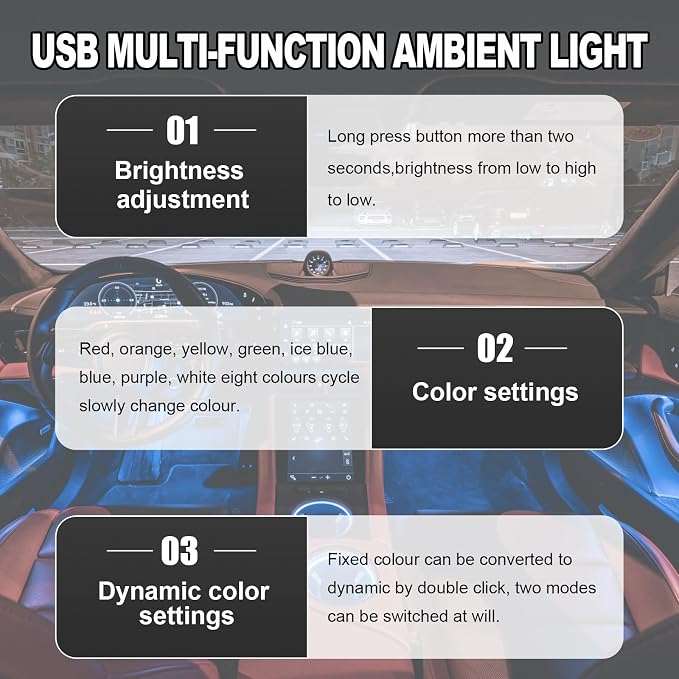 DXNQ 2PCS USB Type C LED Ambient Light, 8 Colors RGB Dynamic Atmosphere Lamp Car Interior Decor USB Night Light, Adjustable Bright Plug-in Mini Ambient Lighting Kit for Car Laptop - Image 5