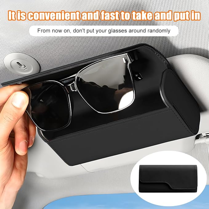 Zpana Sunglass Holder for Car Visor, Leather Auto Eyeglasses Sun Visor Organizer Case with Hidden Magnetic Closure, Auto Protective Glasses Storage Box, Universal for SUV RV Truck (Black) - Image 5