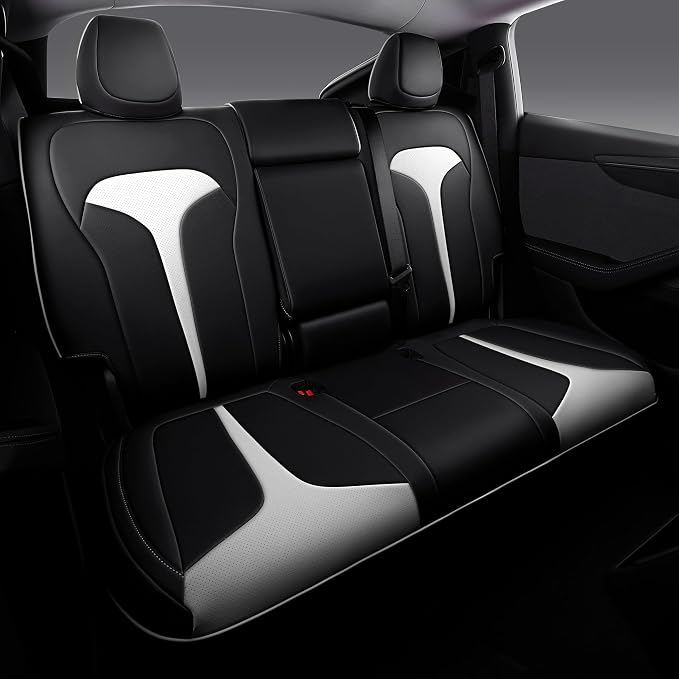 Custom Seat Covers for 2025 2026 Tesla Model Y Juniper 5-Seater Black+White | Waterproof Breathable Nappa Leather, OEM Factory Style Full Set, Full Coverage Design with Armrest Covers, Airbag Compatible - Image 2