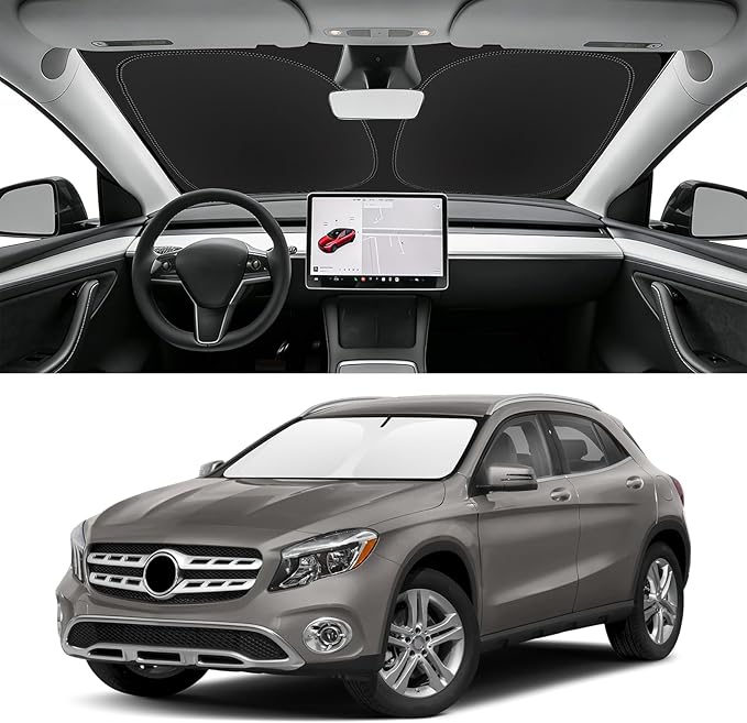 Custom Fit Windshield Sun Shade for Mercedes-Benz GLA 2015-2020 | Blocks UV Rays and Sun Heat, Helps Reduce Interior Temperature, Protects Dashboard from Fading, Folds Easily for Storage by SLOGENTO