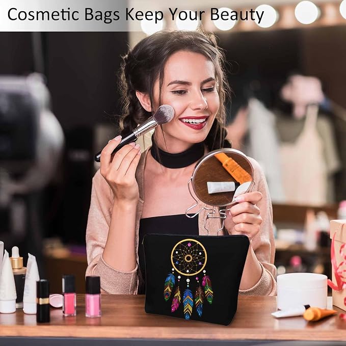 Woman Makeup Bag Dream Catcher, Native American Style Tribal Feathers Dream Catcher Makeup Bags Travel Cosmetic Bags Toiletry Makeup Organizer Pencil Pouch Cosmetic Bag For Owners Lady - Image 2