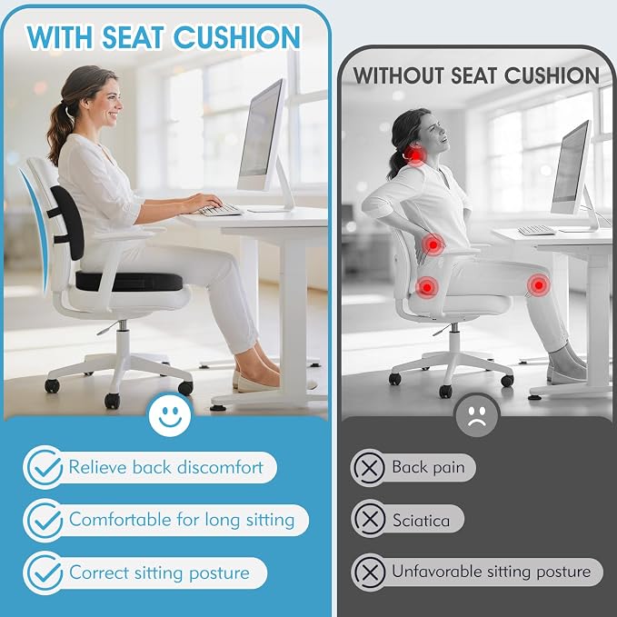 CushZone Seat Cushion and Lumbar Support Pillow for Office Chair, Black | Ergonomic Memory Foam for Sciatica Pain Relief & Posture Correction; Non-Slip Chair Cushions for Car, Wheelchair and Travel - Image 4