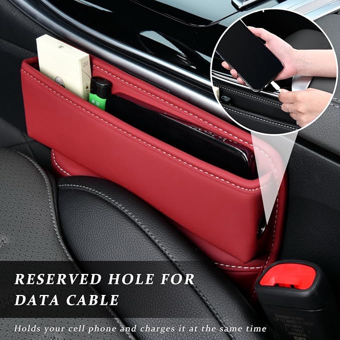 Kewucn Car Seat Gap Organizer, Adjustable Leather Front Seat Gap Filler Storage Box, Multifunctional Auto Console Side Pocket Organizer for Phone Glasses Key Card, Car Accessories (Red) - Image 4