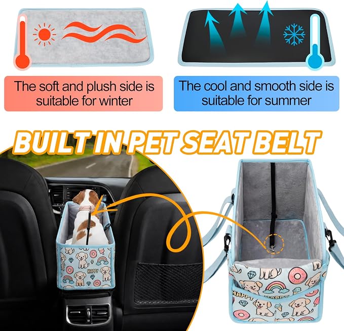 Console Dog Car Seat for Small Dogs, Foldable Booster Seat, Blue Puppy | Portable Booster Seat Sits On Car Console/ Armrest. Foldable for Easy Storage. for Center Console, Easy To Clean. - Image 6