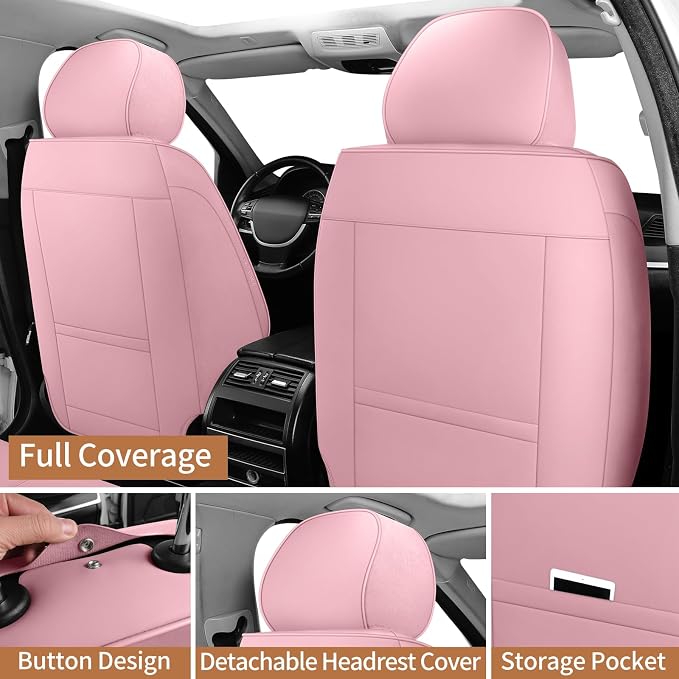 Leather Car Seat Covers Full Set Automotive Seat Protectors | Breathable Waterproof Durable Full Surround & Lumbar Support Design Non-Slip Universal Fit for Most Cars SUV Trucks Van Pink - Image 5