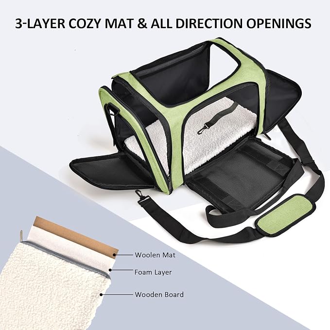 Henkelion Large Cat Carriers Dog Carrier Pet Carrier for Large Cats Dogs Puppies up to 25Lbs, Big Dog Carrier Soft Sided, Collapsible Travel Puppy Carrier - Large - Green - Image 2