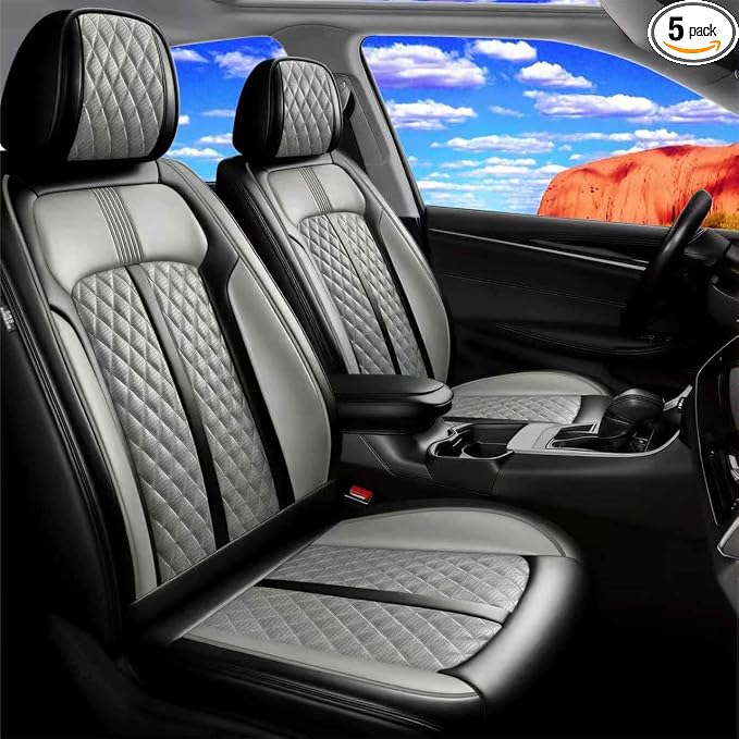 Fit Wrangler 4-Door Seat Covers Fit for Jeep Wrangler 2007-2025, Full Set | Premium Leather Full Coverage Protectors, Waterproof, Breathable, Scratch Resistant, Easy Wipe, Airbag Compatible, Black+Gray by FiveFox