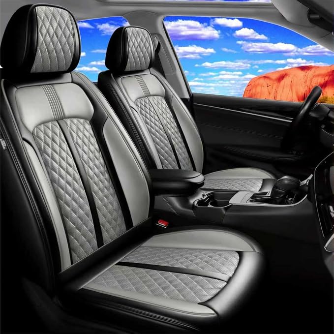 Fit Compass Seat Covers Custom Fit for Jeep Compass 2007-2026, Front Pair | Premium Leather Full Coverage Protectors, Waterproof, Breathable, Scratch Resistant, Easy Wipe, Airbag Compatible, Black+Gray by FiveFox
