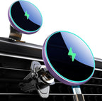 for Magsafe Car Mount Charger 15W LED RGB Car Phone Holder for Dash Vent | HandsFree Magnetic Wireless Car Charger Car Mount Fast Car Charger for iPhone 17 16 15/14/13/12 Series Purple by MOKPR