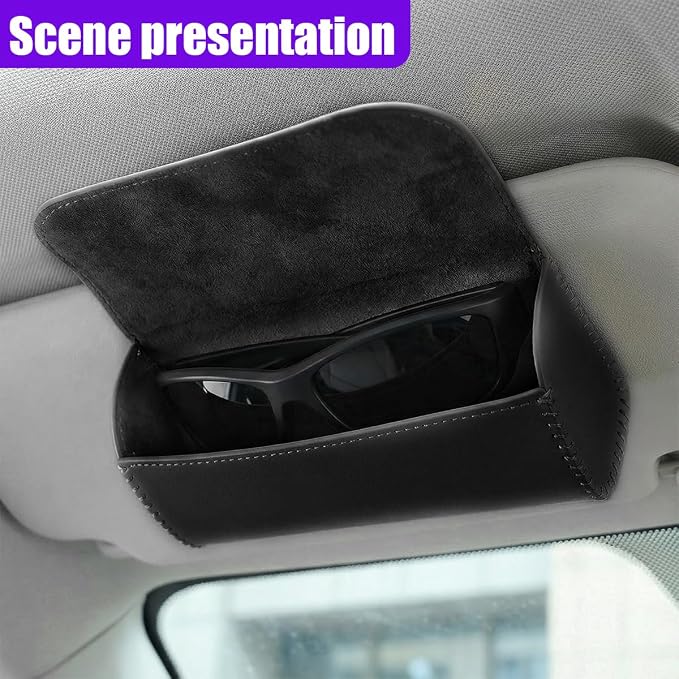 Sunglasses Holder for Car Sun Visor, Leather Car Sunglass Holder with Hidden Magnetic Closure, Clip On Glasses Case, Universal Storage Box Organizer Accessories (Black) - Image 5