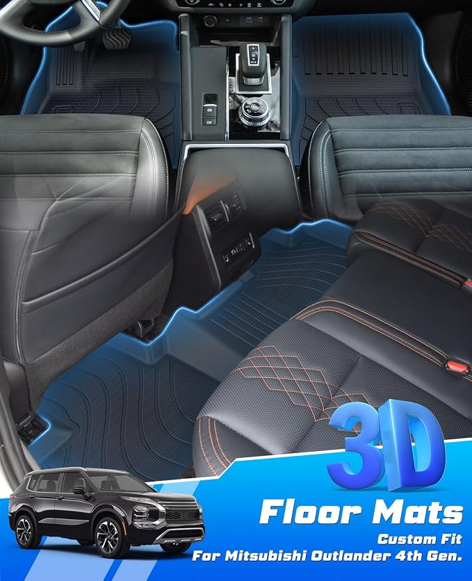 Sunsdrew Floor Mats for 2022-2026 Mitsubishi Outlander (Gas Only) | Not for Sport or PHEV, All Weather Protection Car Mats Accessories, Front Rear 2 Rows, TPE Rubber, Raised Edge - Image 4