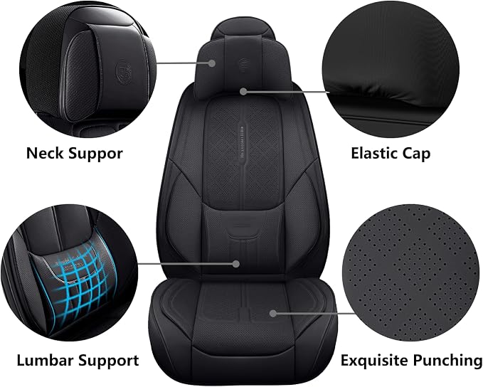 Full Coverage Leather Car Seat Covers for Cars,SUVs and Pick-up Trucks,Car Seat Protector,Automotive Seat Covers,Car Seat Cushion,Black Seat Cover,Front Seat Cover for 2 Seats - Image 3