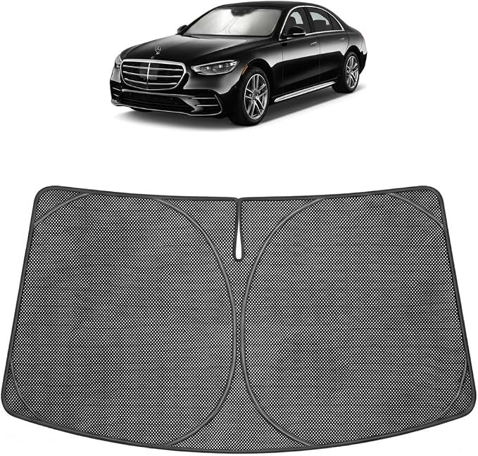 Proadsy Custom Fit 2015-2026 Benz S-Class Windshield Sun Shade, Blocks Heat | Ice Crystal Micro-Refraction Blocks 99% UV, Drops Cabin Temp 54°F. Foldable Full Coverage for Summer Parking/Camping Privacy by Proadsy