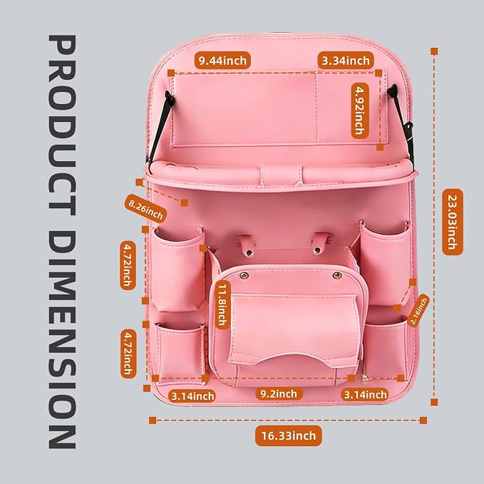 Car Seat Organizer, Multifunctional Backseat Protector Mat, Storage Bag and Tray Rack, Trash Storage (Suitable for Cars, Children, Back of Seats, and Rear Seats) (Pink, Leather 1-Piece Set) - Image 5