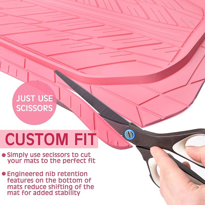 CAR PASS DeepDish Pink Floor Mats for Cars Full Set,Heavy Duty Rubber Car Mats 3-Piece,Universal Waterproof Trim-to Fit Automotive Floor Mats for Truck Van SUV, Durable All-Weather Car Mats (Pink) - Image 7