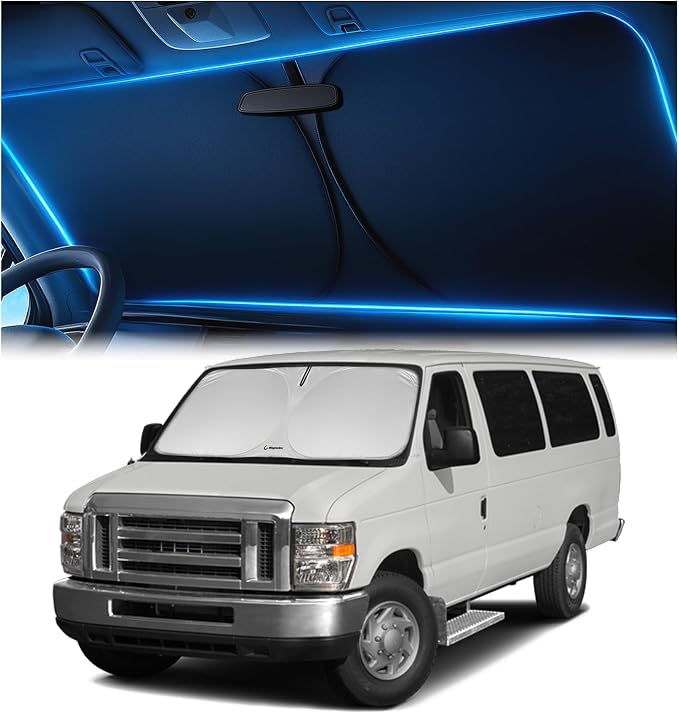 Magnelex Windshield Sun Shade for Ford Econoline E-Series Van & Motorhome E-150 E-250 E-350 E-450 1992-2026, Foldable Car Window Sunshade, Heat & UV Visor Cover, Reflective Front Shades Accessories by Magnelex