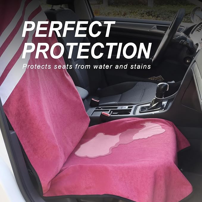 Sweat Towel Car Seat Cover Protector Front Seats for Gym Workout, Running, Swimming, Beach and Hiking, Waterproof Universal Seat Cover for Car, Trucks, Van & SUV (1, Maroon/White, Front) - Image 2