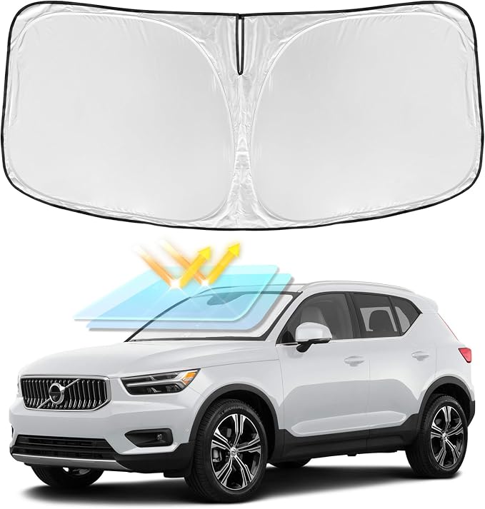 for Volvo XC40 2019-2025 2026 Windshield Sun Shade - 4 Layers Car Sunshade | Front Windows Shade Cover Custom Fit XC40 Sun Visor 250T Retractable Shade Blocks UV Rays Car Accessories by ZOIBVCARSUNSHADE