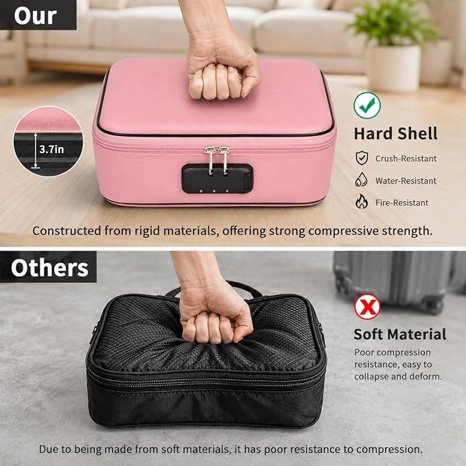 Fireproof Travel Jewelry Organizer Case with Lock & 6 Binder Pages | Silicone-Coated Fiberglass, Tangle-Reducing Layout Clear Storage Book for Necklaces Earrings Rings Bracelets-Bag Only Pink - Image 4