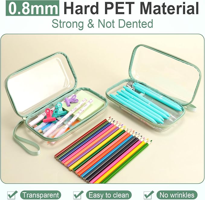 Sanwuta 4 Pcs Clear Hard Shell Zipper Case Plastic Case, Matcha Green - Image 4