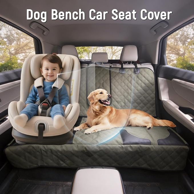 Pet Bench Seat Covers for Trucks, Heavy Duty Nonslip Car Seat Protector with ISOFIX Openings for 1-2 Child Car Seats,Fits Ford 150,Ram 1500,GMC Sierra,Toyota,Ram,Chevrolet Silverado(Green) - Image 3