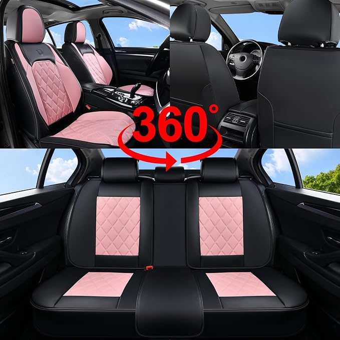 Coverado Leather Seat Covers, Car Seat Covers Full Set, Waterproof Faux Leather Pink & Black Seat Covers, Car Seat Protectors 5 Seats, Automotive Seat Covers Universal Fit for Most Cars SUV Trucks - Image 6
