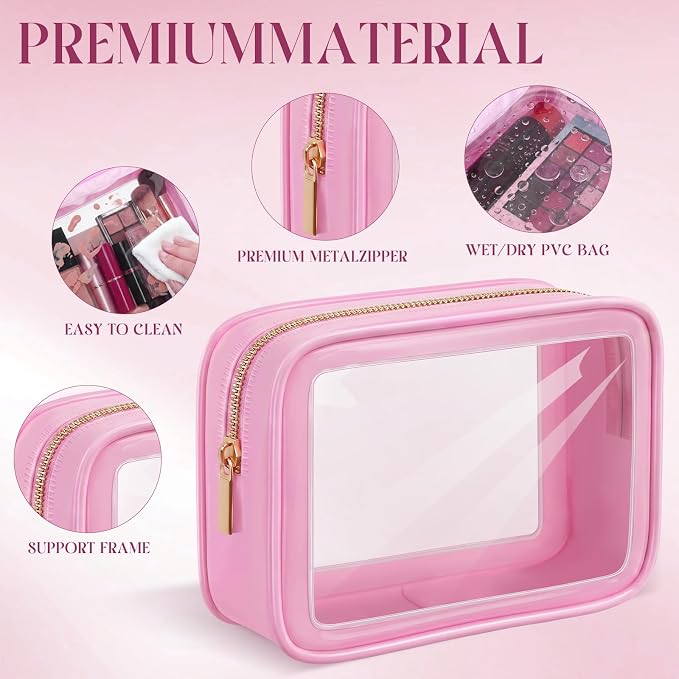 Hsei 20 Pcs Clear Makeup Bags Diaper Bag Organizer Travel Toiletry Bags with Zipper Clear Cosmetic Organizer Car Storage Pouch Bridesmaid Gift for Women Beach Vacation (Pink) - Image 3