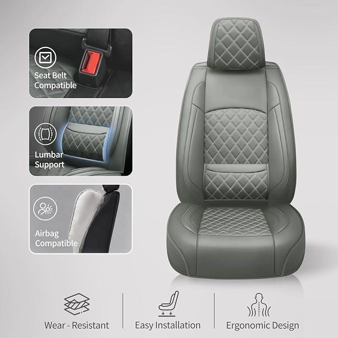 for Subaru Forester 2009-2026 Car Seat Covers, Full Set, Gray | Luxury Full Coverage Leather Seat Protectors, Waterproof Breathable, Non-Slip, Easy to Install, Airbag Compatible, All-Season - Image 6