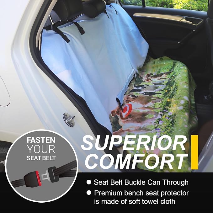 Back Seat Cover for Car Trucks Van SUV Jeep,Waterproof Rear Bench Towel Seat Covers for Dogs and Kids,Automotive Backseat Protector (Dog Print) - Image 2