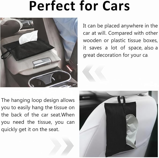 kakaforsa Cloth Tissue Cover, Toilet Paper Holder, Hang Paper Towel Holder for Car Home Office Desk Travel, Cotton Face Tissues Holder, Ebony Black - Image 5