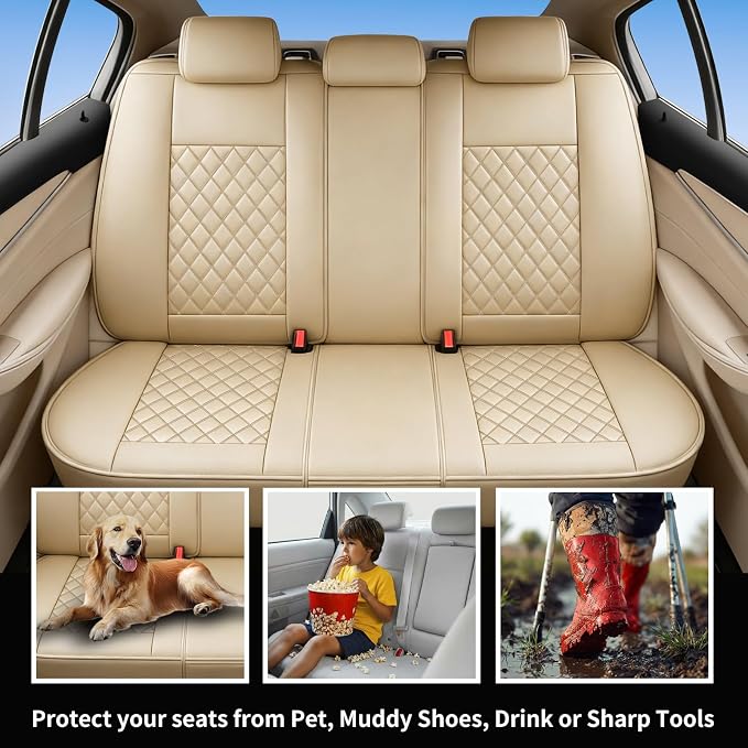 for Subaru Impreza 2012-2025 2026 Car Seat Covers, Full Set, Beige | Luxury Full Coverage Leather Seat Protectors, Waterproof Breathable, Non-Slip, Easy to Install, Airbag Compatible, All-Season - Image 3