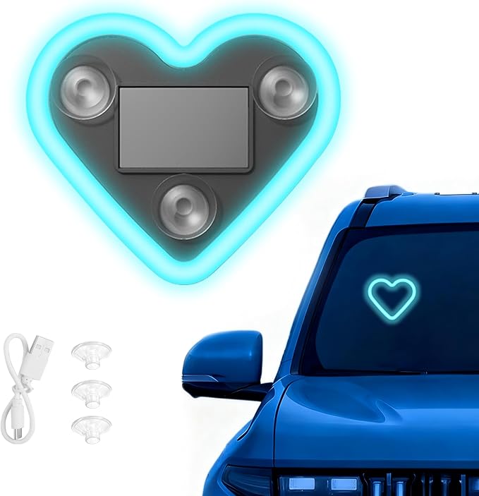 Car LED Ambient Light for Thanksgiving, Car Triangle Window Solar-Powered Heart Shaped Atmosphere Light with 5 Switchable Lighting Modes, Romantic Car Interior & Outdoor Decor (Ice Blue, 1pcs) by VANKUB