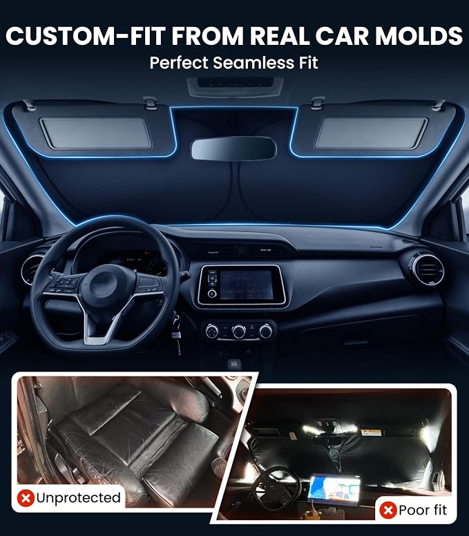 Zanch Custom Windshield Sun Shade for Nissan Kicks 2018-2026, 7-Layer UV & Heat Block, 3D Laser Scanned, Interior Protection, Keep Car Cooler, Foldable SUV Accessories - Image 4