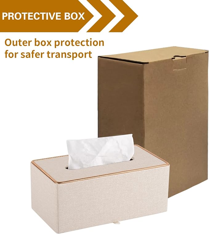 Tissue Box Cover Rectangle Tissue Box Holder PU Leather Facial Organizer with Magnetic Bottom,Decorative Napkin Caddy for Vanity Dresser Night Stand Table Countertop Home Office Car,Beige - Image 6