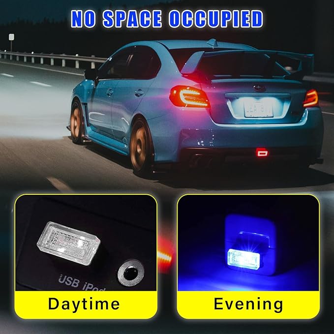 Augeny 4 PCS USB LED Car Interior Atmosphere Lamp, Plug-in USB Decor Night Light, Portable Auto Ambient Lighting Kit, Universal Vehicle Interior Accessories for Most Cars (Blue & Ice Blue) - Image 4